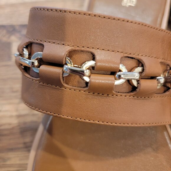 Michael Kors Sadie Flat  Embellished Leather Sandals  Luggage  Brown Leather - Picture 2 of 14